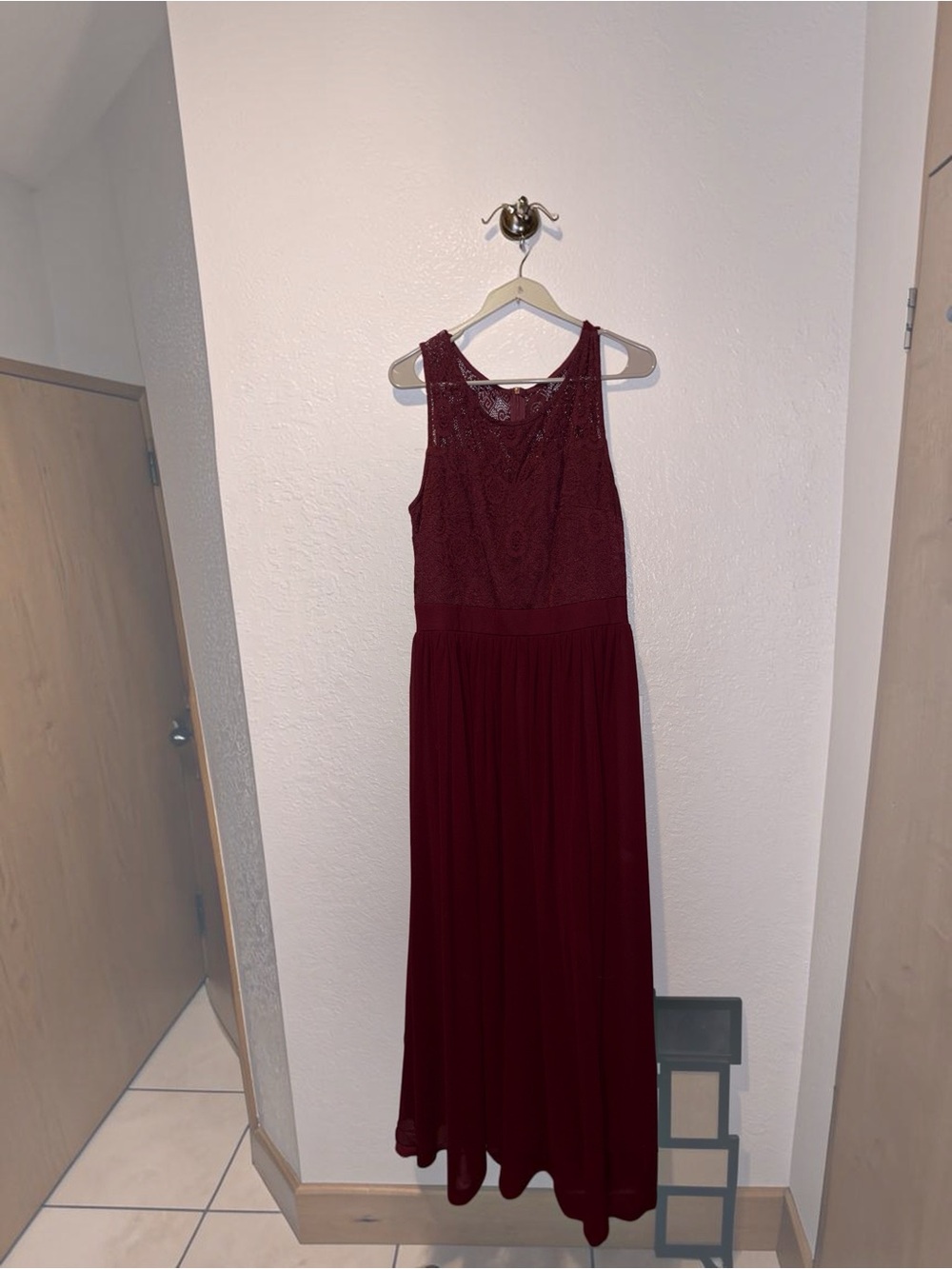 Source Unknown Burgundy Lace Bodice Maxi Dress